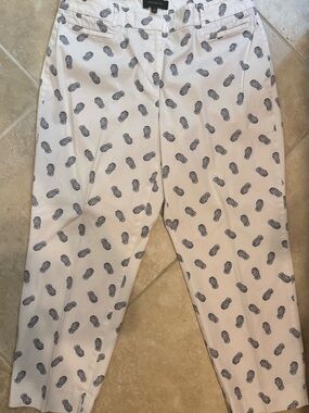 Talbots White Pants with Navy Pineapple Print